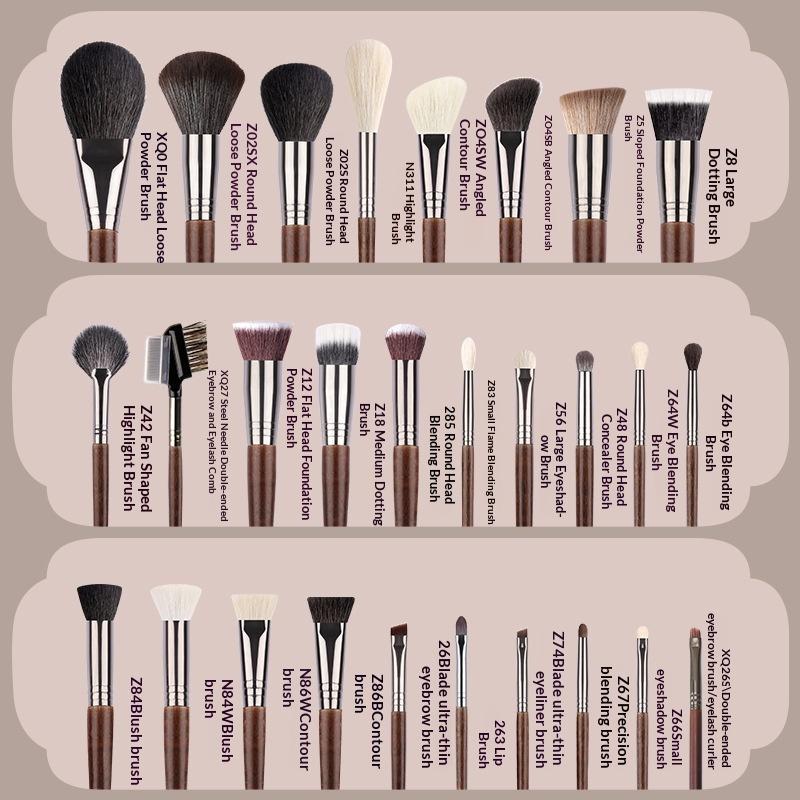 Professional Animal Hair Makeup Brush Set Complete Soft Bristles for Eyeshadow Lip Foundation Beginner Use