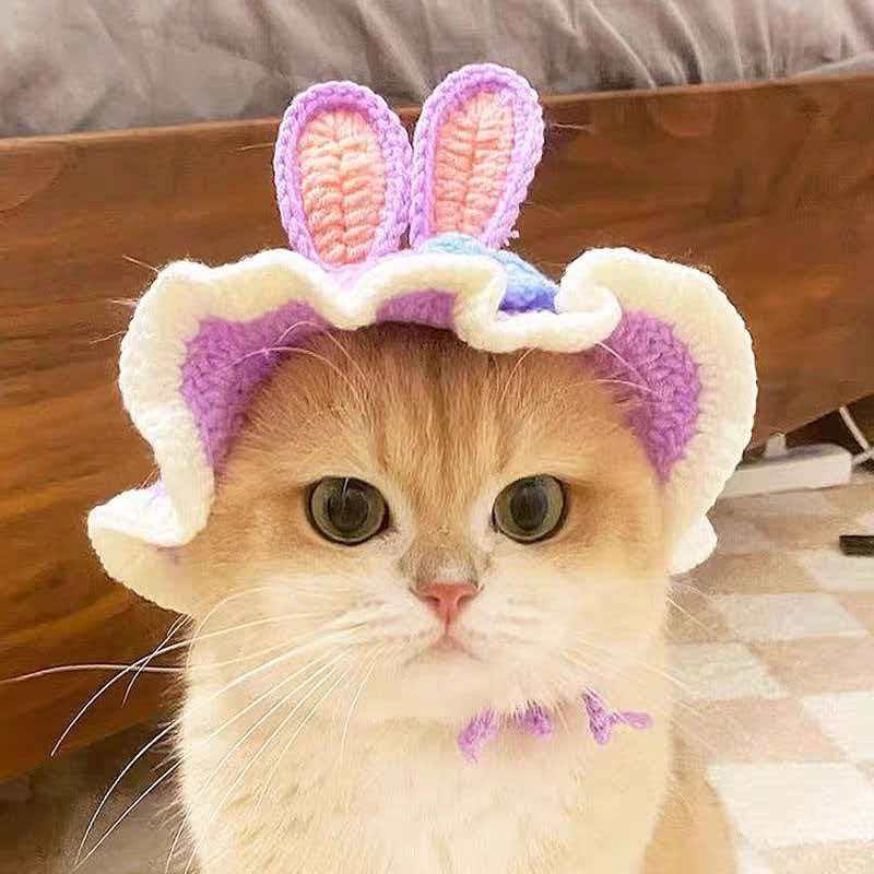 

Cat Hat, Cute Flower Crochet Cat Hat Knitted Costume Headwear for Kitten Dog Puppy Pet Small Knit Cap Clothes Decoration M