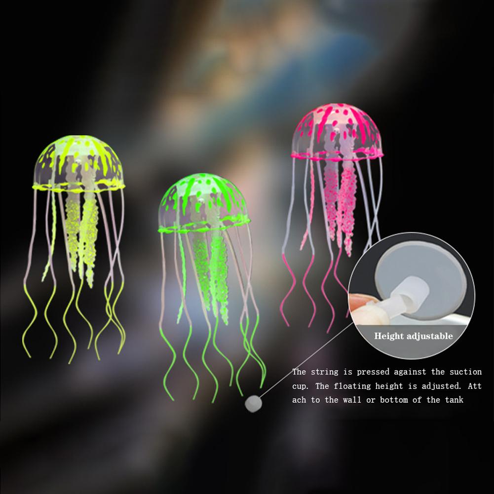 2 PCS Jellyfish Fish Tank Decorations, Soft Silicone Simulation Jellyfish Ornament With Vacuum Suction Cup, Fish Tank Jellyfish Glow Decorations For F