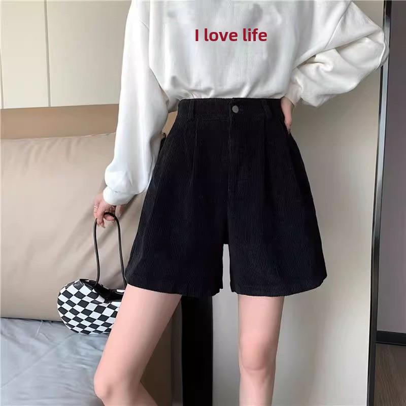 Women's High-Waist Corduroy A-Line Shorts - Autumn/Winter 2023 Collection: Slim, Retro, Casual Style