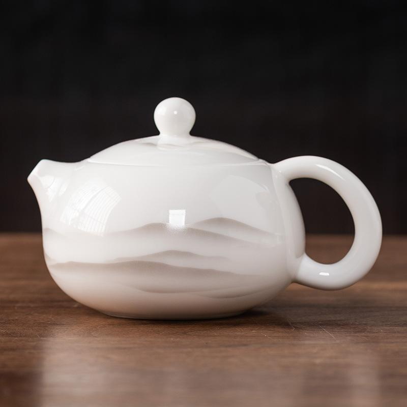 Beam Pot One Pot and Two Cups Suet Jade Porcelain Light Luxury Kung Fu Tea Set Kuaike Cup High-end Brocade Box Gift Box