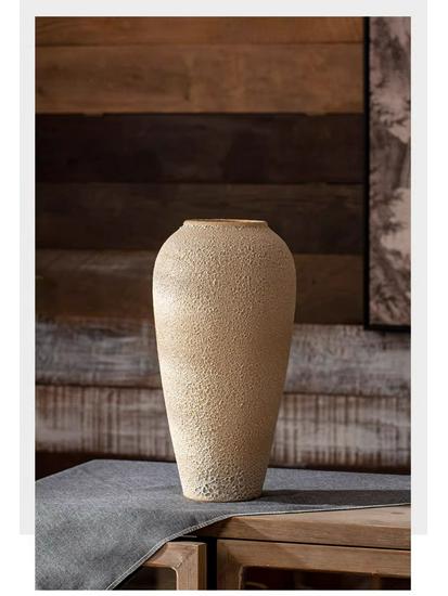 Handmade Retro Nostalgic Large Ceramic Floor Vase – Coarse Pottery Feng Shui Decor for Living Room or Hotel.