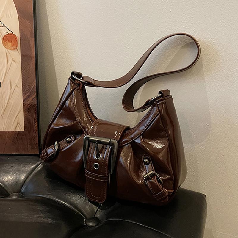 Yogodlns Vintage PU Leather Shoulder Bag for Women Y2K Spicy Girl Trend Maillard Style Underarm Bag High Quality Women Handbags
