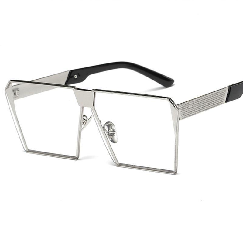 Top Oversized Flat Lens Square Sunglasses Men Women Fashion Metal Large Glasses
