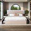 Double Bed 160 X 200 Cm with LED and 4 Drawers, Padded Bed with Adjustable Headboard, Slatted Base, Linen Fabric, Beige