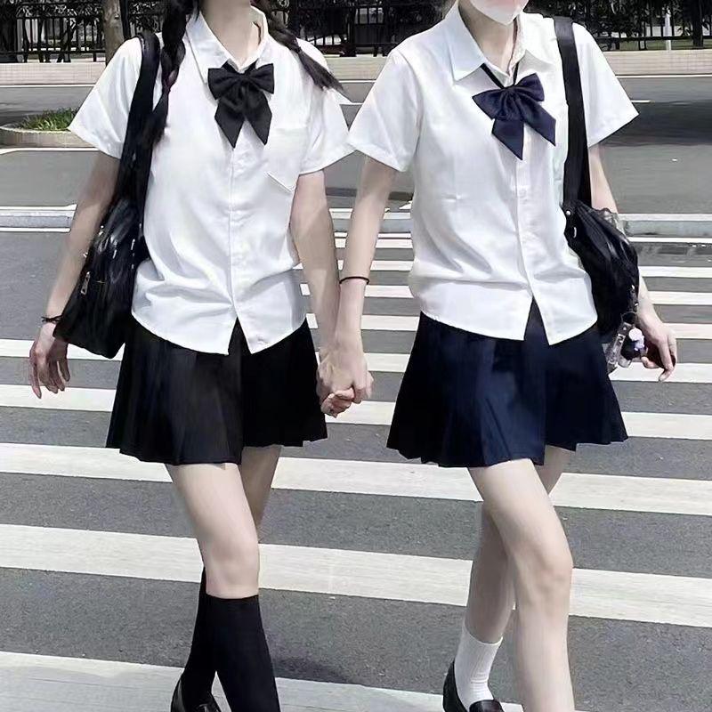 Japanese Academy-Style JK Uniform Set: Women's Short Sleeve Shirt & Pleated Skirt
