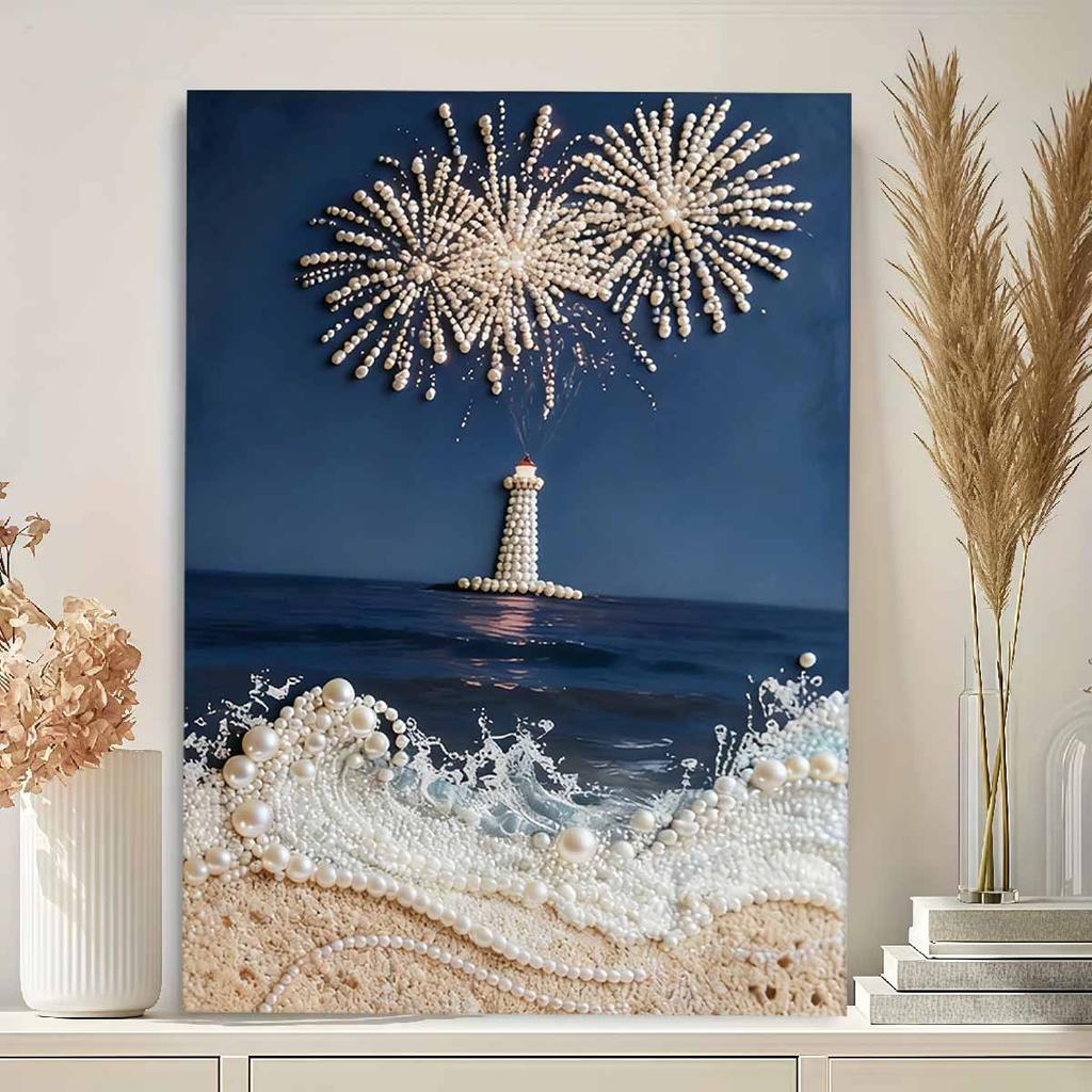 Crystal Pearl Painting 5D DIY Frame Decoration Painting Lighthouse Home Wall Decoration Transparent Pearl Gemstone Painting Picture Art Crafts