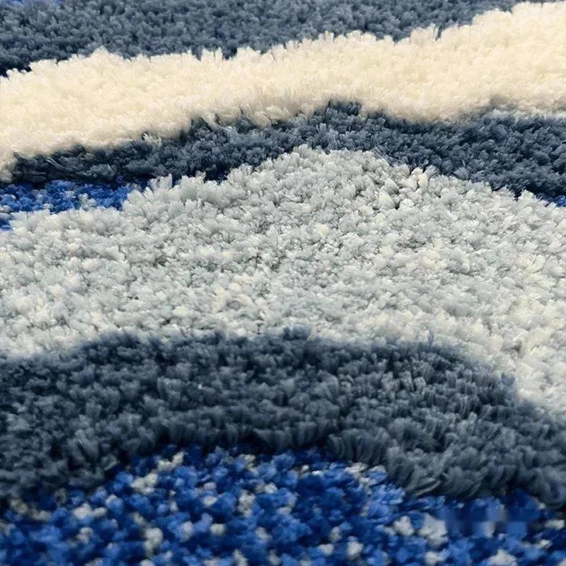 Thick Flocking Ocean Wave Rug Non Slip Rubber Back Washable Acrylic Floor Mat For Bedroom Bathroom Beach House Decor