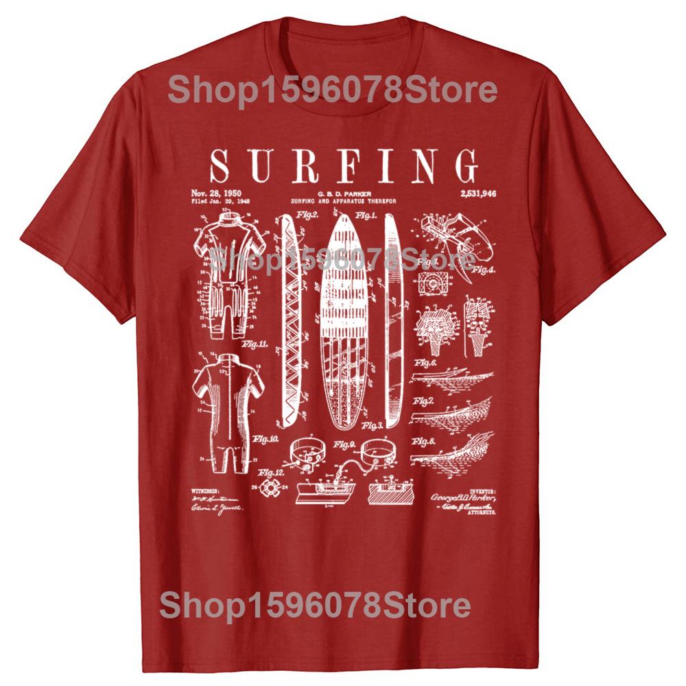 Lustiges Surfbrett Surfen Vintage Patent Surfer T-Shirts Herren Baumwolle Humor Streetwear T-Shirt Kurzarm Unisex Lockere Kleidung