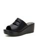 6cm All Match Comfortable Thick Bottom Flat Platform Shoes Soft Leather Slippers 2025 Med Heels Wedges Slides for Office Mom
