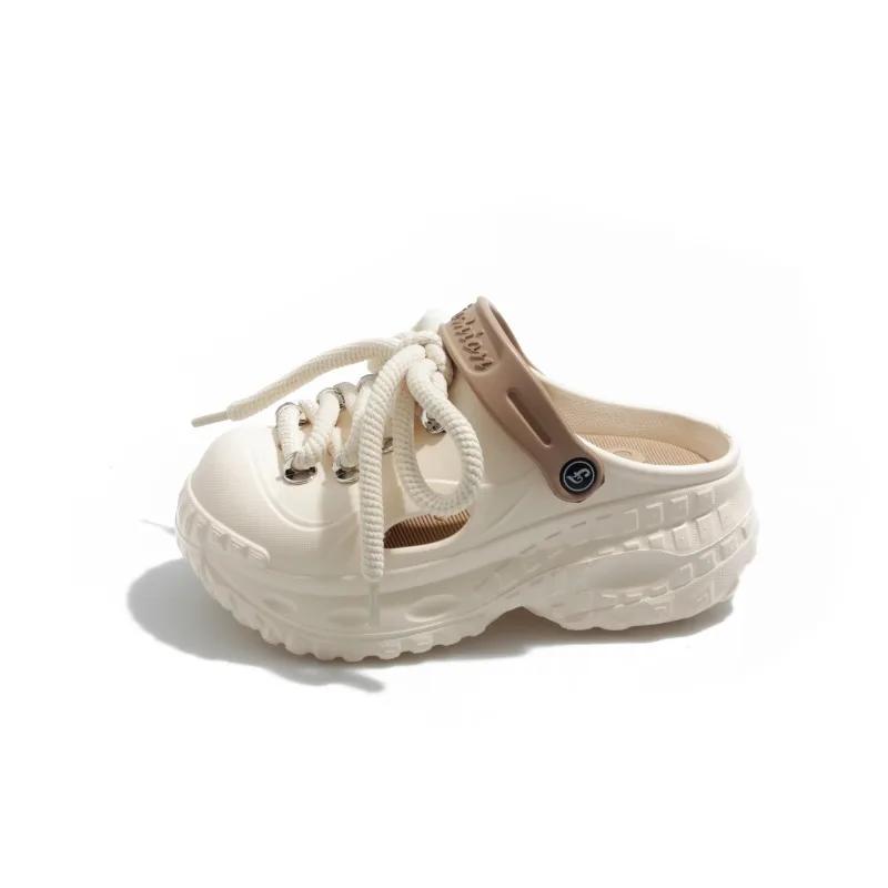 New Women's Shoes Front Lace-up Women's Slippers Fashion Closed Toe Plus Size Beach Best Seller Platform Slippers