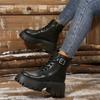 Large Size 2 Autumn New Lace-up Round Head Buckle with Thick-soled Short Tube British Martin Boots