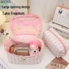 Large Capacity Quilted Floral Makeup Bag - Portable Cotton Toiletry Handbag with Cute Flower Design for Students