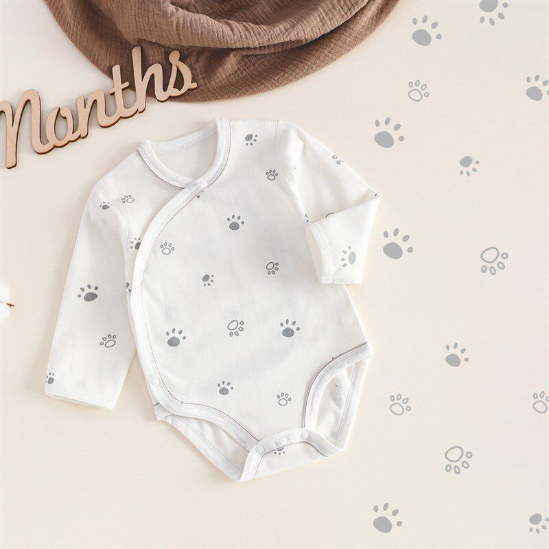 

Newborn Clothes, Class a Pure Cotton Baby Long-Sleeve Romper, Spring and Autumn Chinese Style Base Layer Underwear, Triangle One-Piece Crawling Suit Paw Print Pattern 59