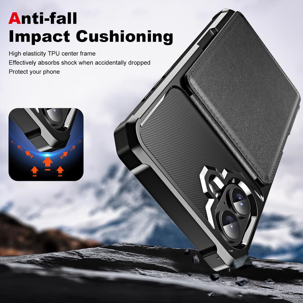 ZM11 For iPhone 16 Plus Case Card Slot Kickstand PU+TPU Phone Cover