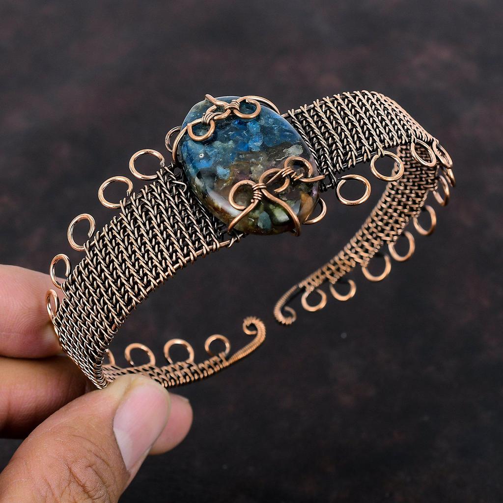 Kupfer Wassermelonen Turmalin Armreif Kupferdraht gewickelt Manschettenarmband Verstellbarer Armreif Kupfer Schmuck Edelstein HandgemachtEr Armreif Geschenk für Sie