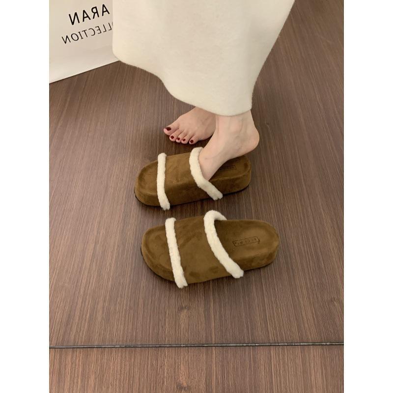 Retro late evening wind thick-soled heightening fluffy shoes for women to wear outside autumn and winter 2025 new brown warm and velvet Birkenstocks