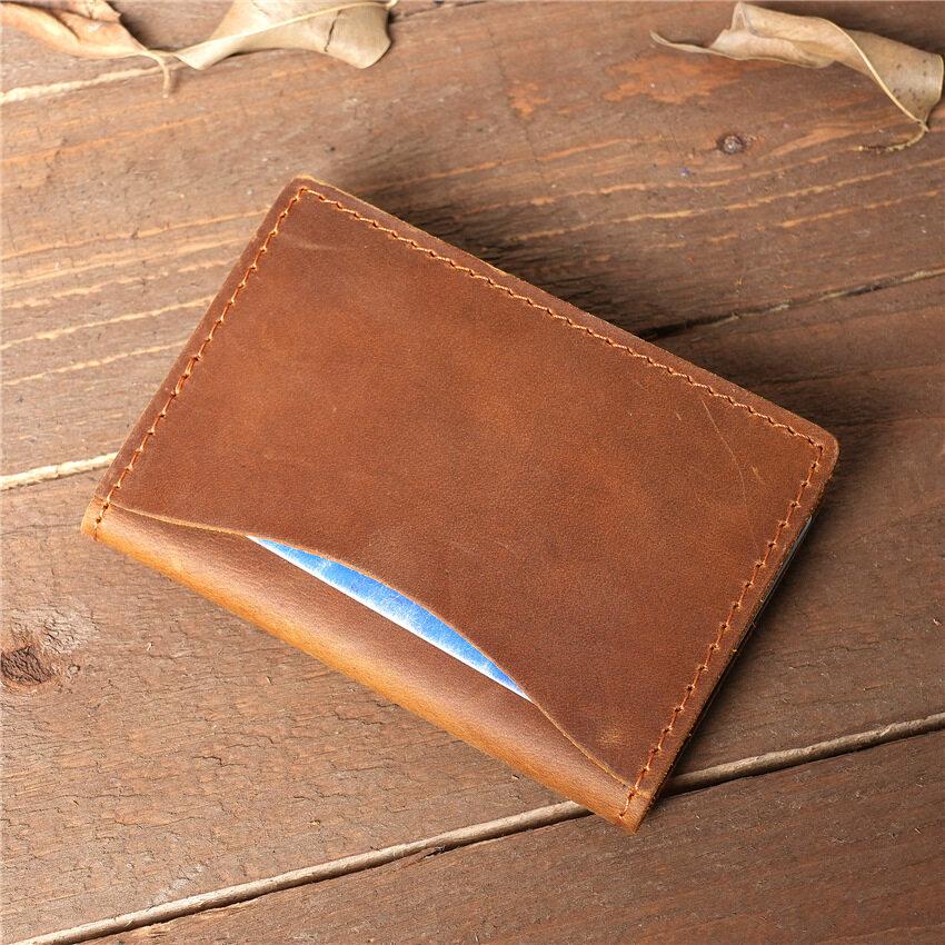 Herren-Kreditkartenetui aus Crazy Horse-Leder, schmal, dünn, Ausweishüllen, Retro-Brieftasche, echtes Rindsleder, für Herren