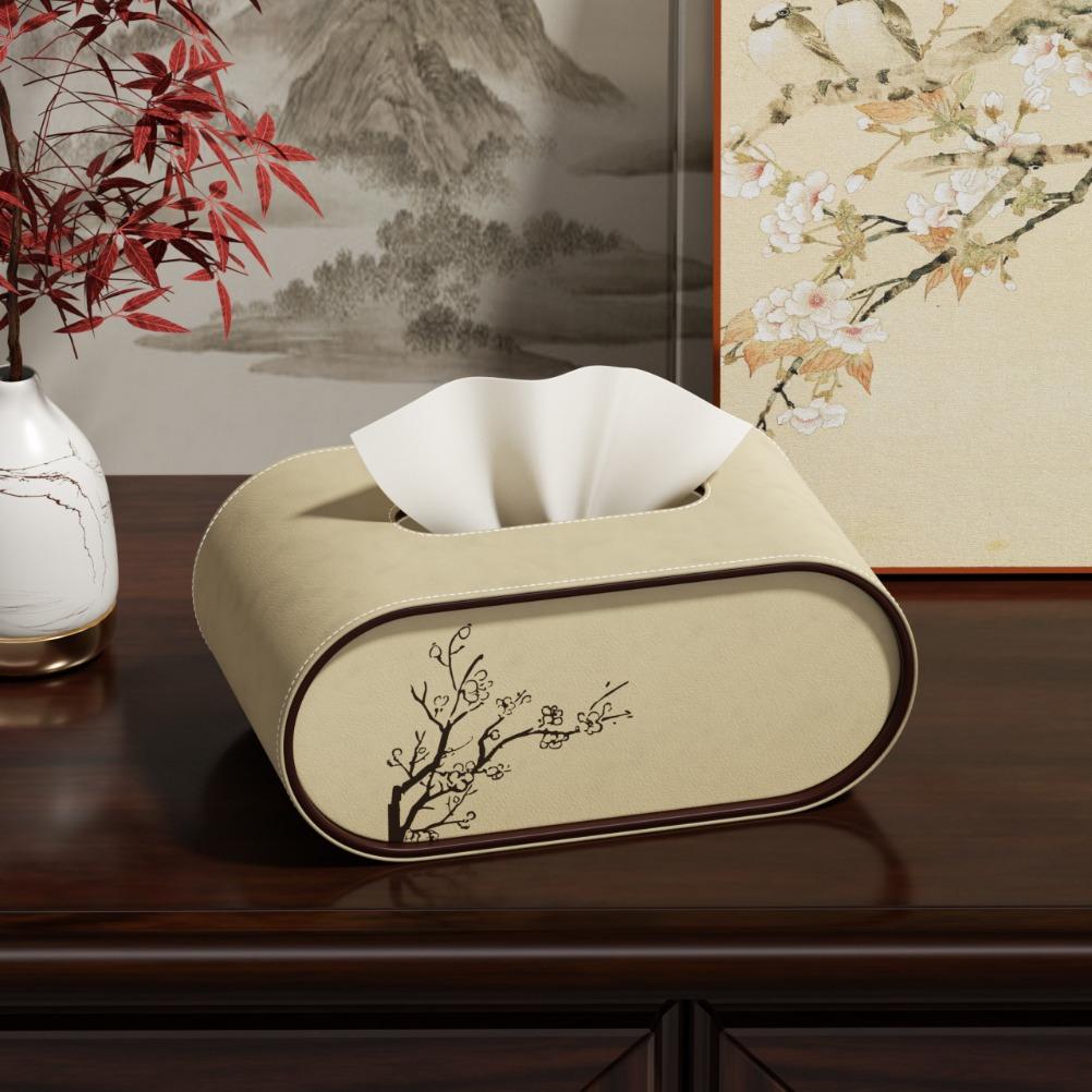 Chinese Style Plum Blossom Tissue Box Premium Feel PU Tissue Box Holder Home Living Room Coffee Table Tissue Case Napkin Holder