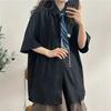 Camisa de Color liso con diseño de cadena y lazo, Blusa de manga corta para mujer, Blusas holgadas de estilo preppy para verano, vestido para parejas