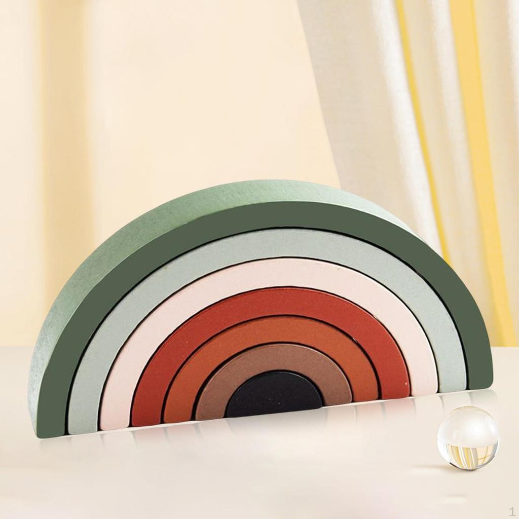 7 Pieces Rainbow Toy, Nesting Puzzle Montessori Toy Educational Toys, Geometry Building Blocks, for
