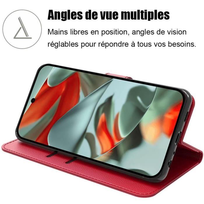 Coque + 2 Verres Trempés pour Google Pixel 9 Pro XL, Coque Portefeuille Antichoc Anti-Rayures Cuir PU Rouge