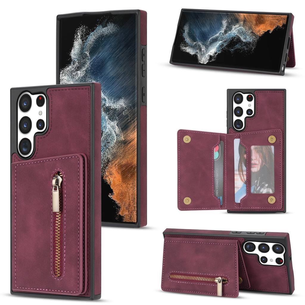 For Samsung Galaxy S25 Ultra Case Zipper Pocket Wallet Kickstand Phone Guard Cover