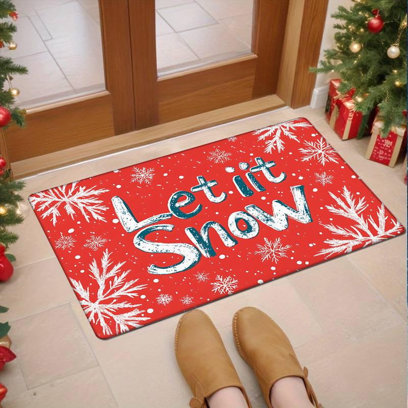 Christmas Wind Entry Door Mat Snowflake Pattern Red Non Slip Entrance Mat Christmas Decoration 40X60CM(1.3X2FT