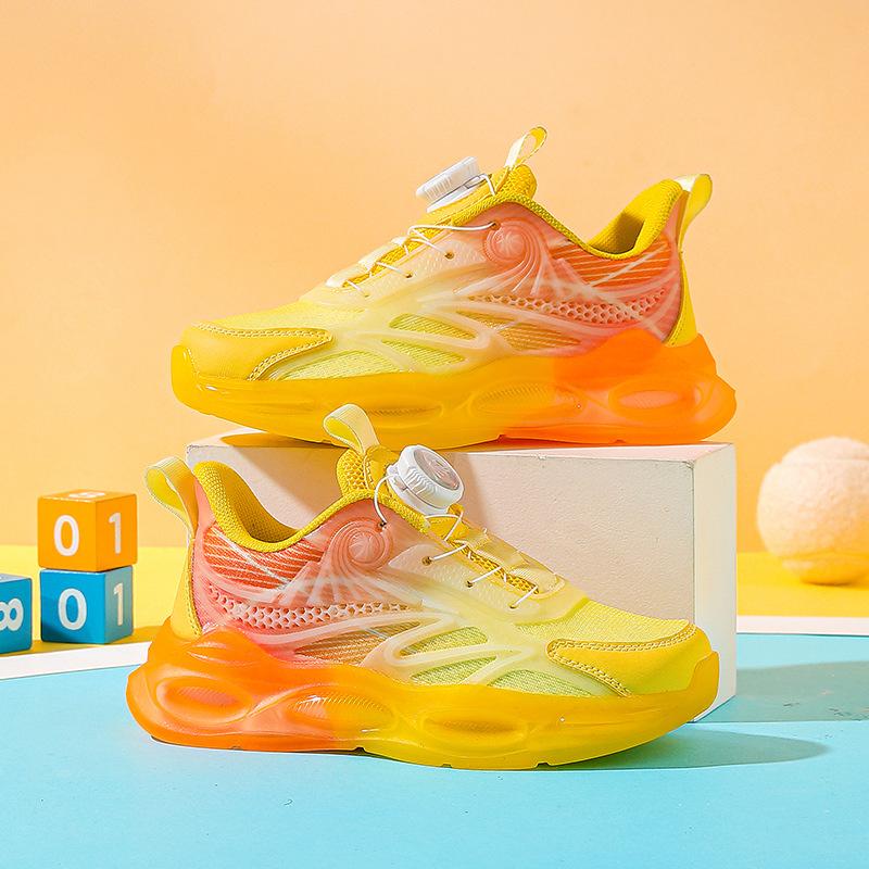 New 2025 boys' sneakers mesh breathable luminous rotating buckle non-slip and wear-resistant children's sneakers tide
