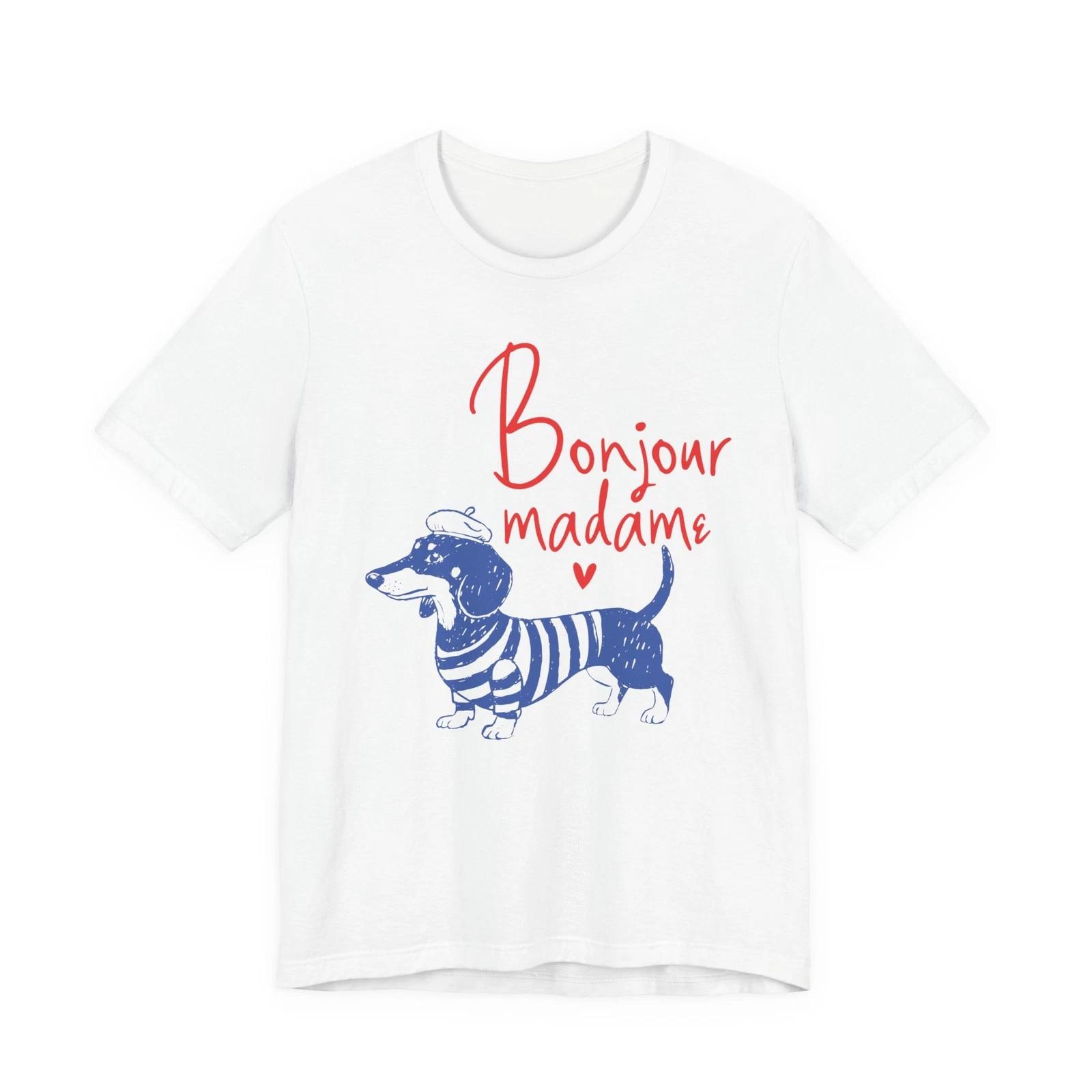 Bonjour Madame Dachshund Tee | French Dog striped sweater Unisex T-Shirt L