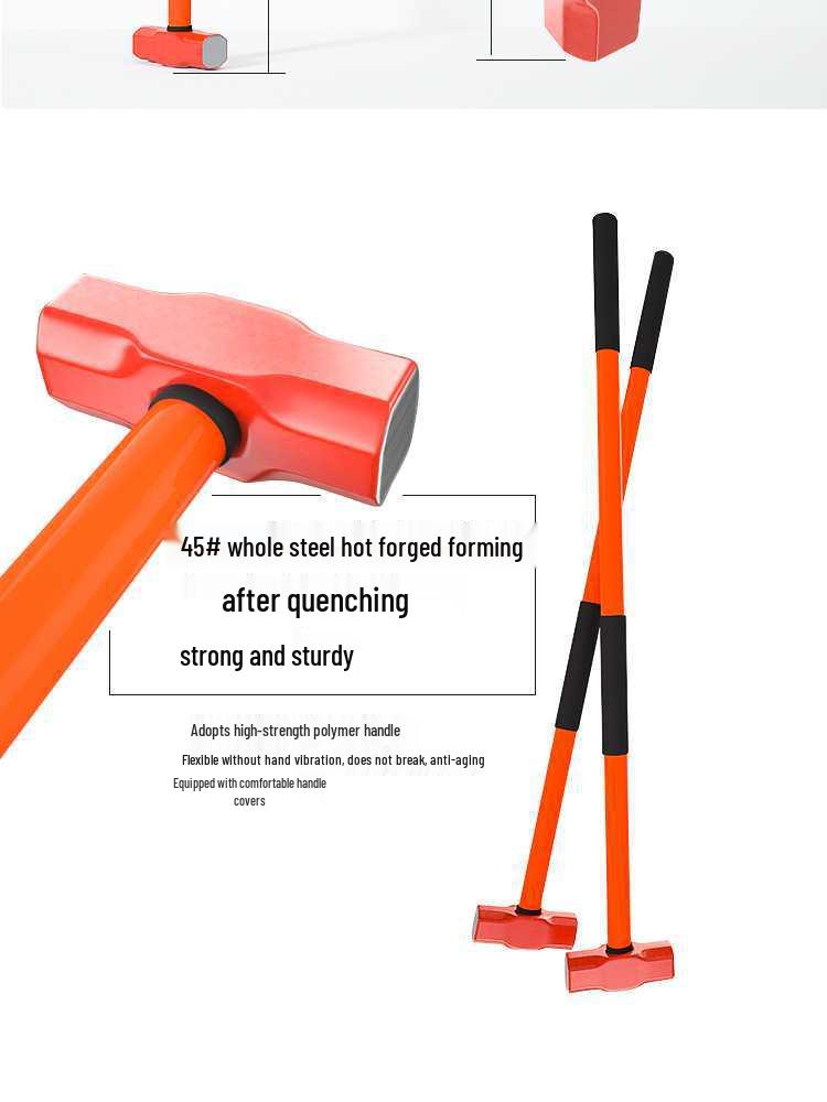 Ciężki duży młot kowalski: Ośmiokątny młotek kamieniarski ze stali przeciwwybuchowej do rozłupywania kamienia i ścian z uchwytem.