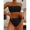 S - XL Bandeau Wrinkled Female Swimsuit High Waist Bikini Women Swimwear Two-pieces Bikini Set Bather Bathing Suit Swim