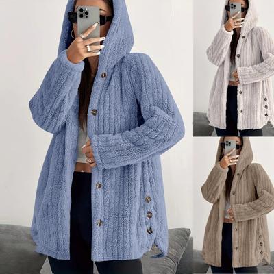 Autumn and Winter European and American Women's Solid-color Long-sleeve Hooded Loose Plush Jacket for Women