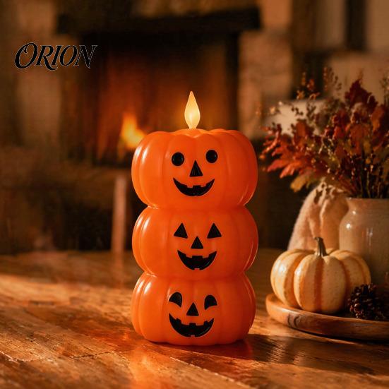 Stacked Pumpkin Lanterns Halloween 3 Tier Candle Light, Flickering Flameless LED Fall Atmosphere Ornaments Candle, Battery Operated Fake Pillar