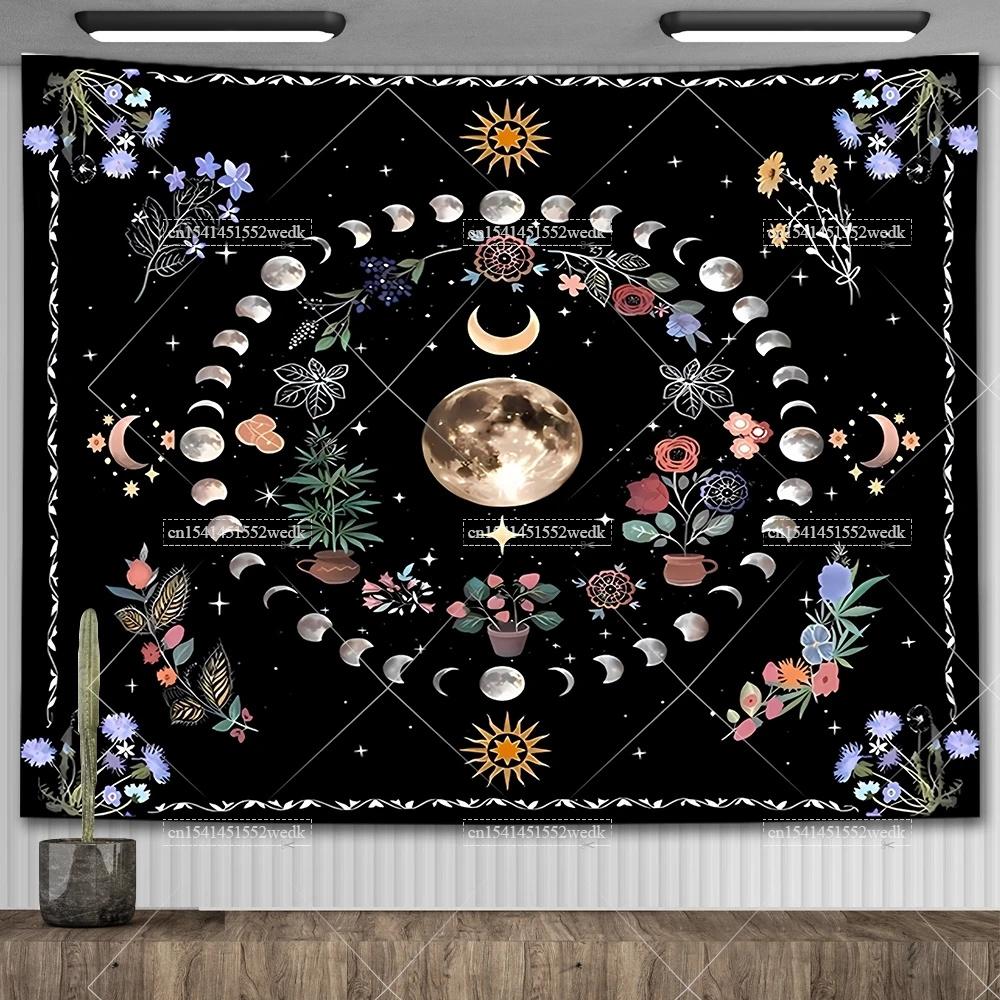 Psychedelic Bohemian Wall Tapestry For Living Room Moon Phase And Stars Tapestrys Butterfly Snake Tapestries Tarot Altar Cloths