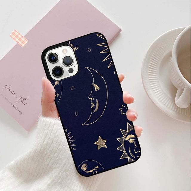 Sonne Mond Sterne Handyhülle Rückseite für iPhone 17 Air 16 15 14 13 11 12 Pro Max Plus Hülle Coque
