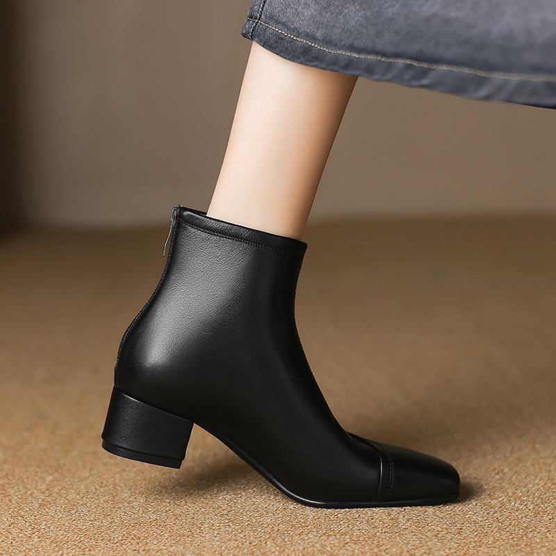 Krazing Pot Kuhleder Winter Dicke Mittelhohe Absätze Chelsea Boots Basic Design Damen Slipper Größe 43 Streetwear Stiefeletten