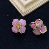 Vintage Pink Stone 925 Silver Flower Ear Studs with Diamond Inlay for Women