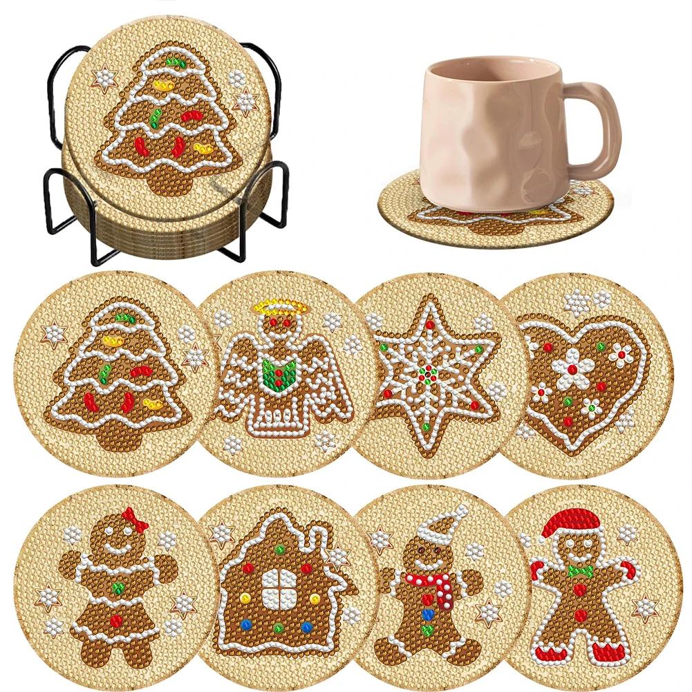 6/8PCS Diamond Painting Coasters Cartoon Animal Wooden Diamond Mosaic Art Drink Cup Pad Table Placemat Home Decor Christmas Gift