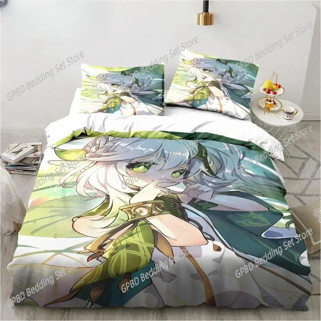 3D Print Genshin Impact Nahida Kawaii Nahida 3D Duvet Cover Bedding Set Comforter Linen Pillowcases Home Decor Twin King Queen