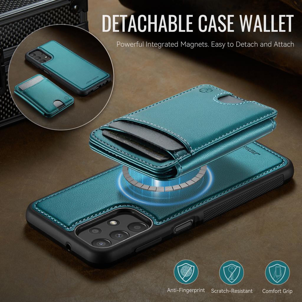 Für Samsung Galaxy A23 5G (Global)/Galaxy A23 4G Magnetische Hülle JEEHOOD J10 Leder Rückseite Handyhülle mit Abnehmbarem Kartenhalter Ständer