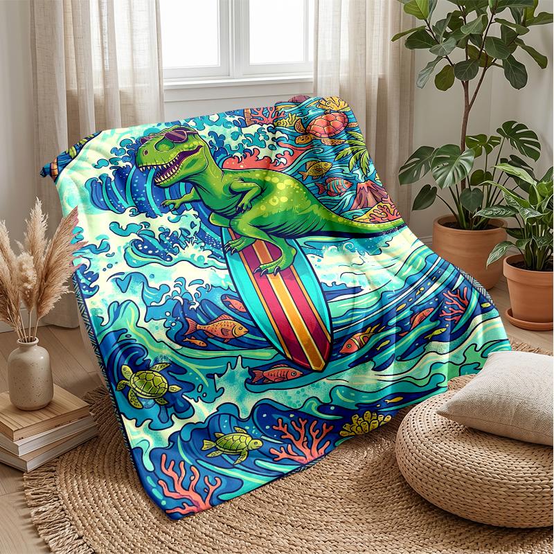 Surfing Dinosaur Adventure 1 Theme blanket Lightweight Warm Flannel Blanket Decorative Throw Blanket for Home Decoration