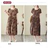2025 Summer New Retro Literary Loose Round Neck Short Sleeve Midi Dresses