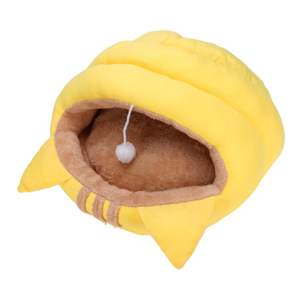 Cat Cave Semi Enclosed Warm Pet Bed Detachable Cartoon Animal House for Autumn and Winter Yellow