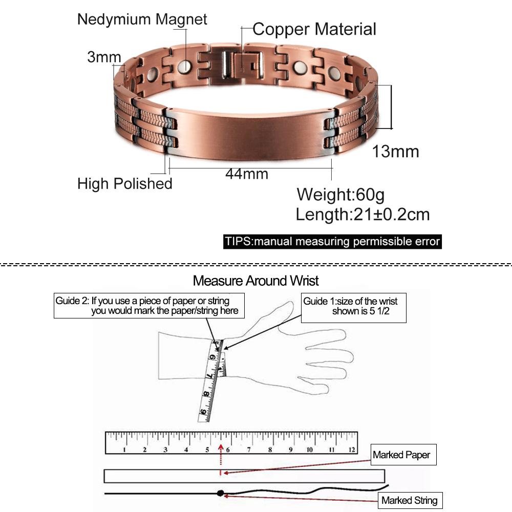 Pure Copper Bracelet Customized Name Adjustable Medical ID Bracelet Personalized Message Reminder Magnetic Bracelets for Men