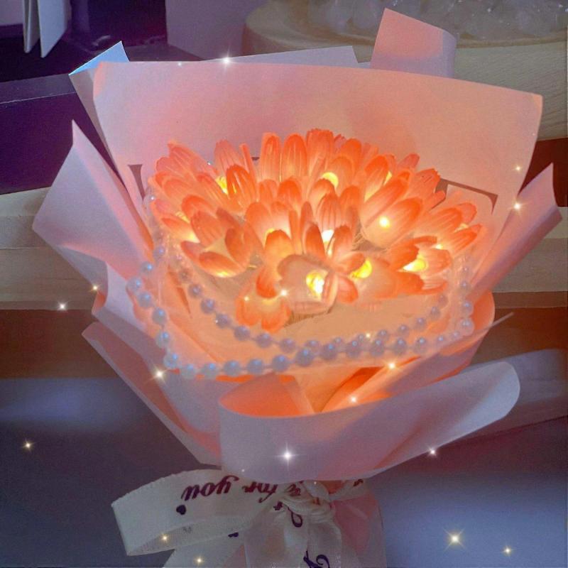 1 Set DIY Tulip Bouquet Handmade LED Artificial Flower Decoration DIY Luminous Desktop Ornament