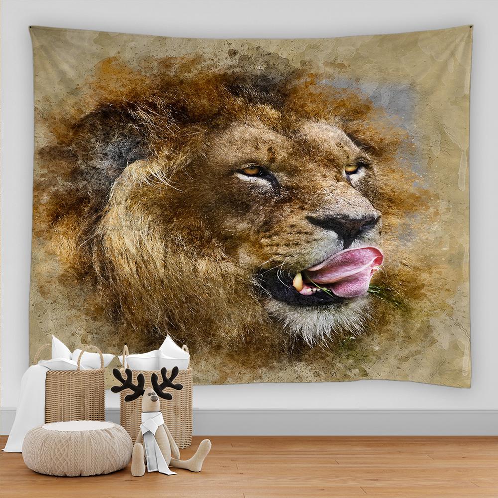 Wild Animal Lion Tapestry King of Forest Lion Pattern Tapestry Wall Hanging for Bedroom Living Room Kitchen Dorm Decoration
