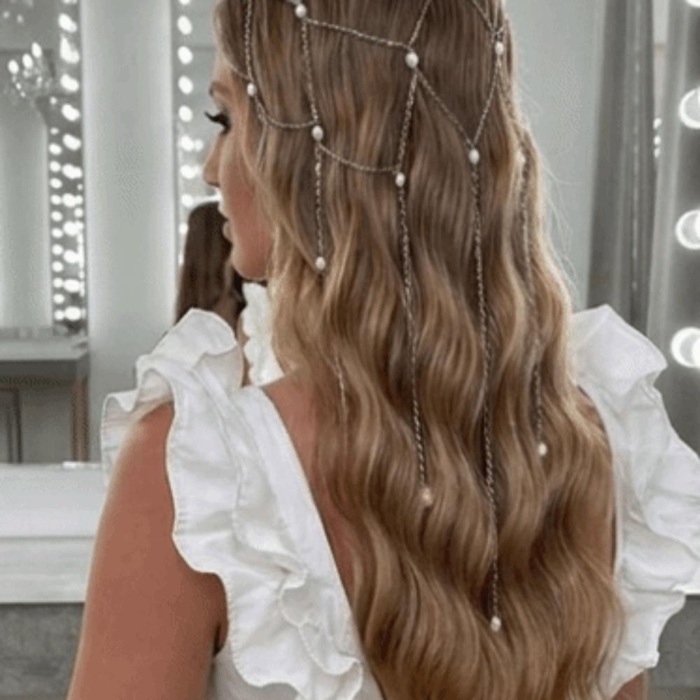 Zircon Pearl Headpiece Vintage Tassel Hair Chain High-End Style Bridal Head Chain  Chic