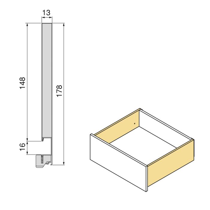 Emuca Vertex External Drawer with 3D Adjustments Height 178mm, 40kg, Depth 500mm, Steel, Painted In White
