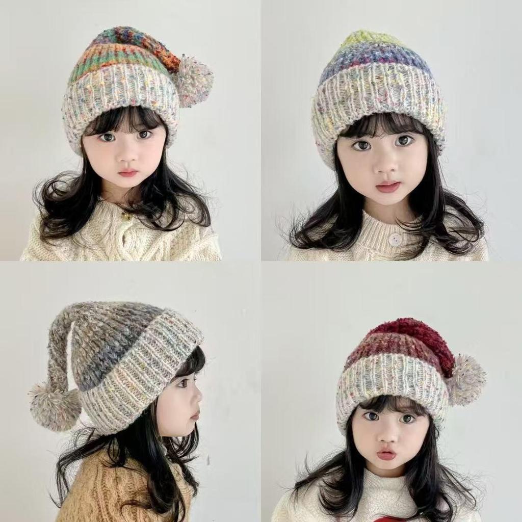 Adorable Baby Winter Knit Hat - Multi-Color Bobble, Korean Style, Christmas Theme, Cozy Wool Blend